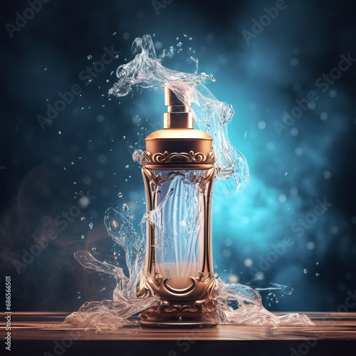 perfume bottle with water splashes