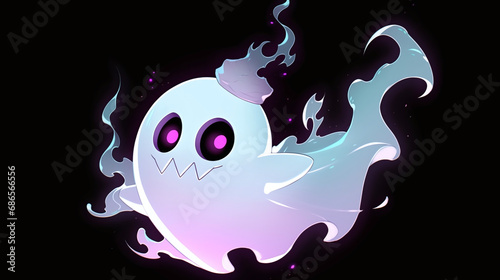 white ghost on black bg cartoon style
