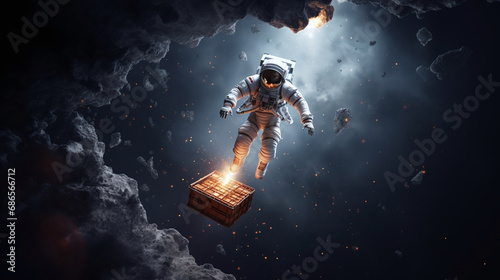 spaceman flying towards a crate © Yuri