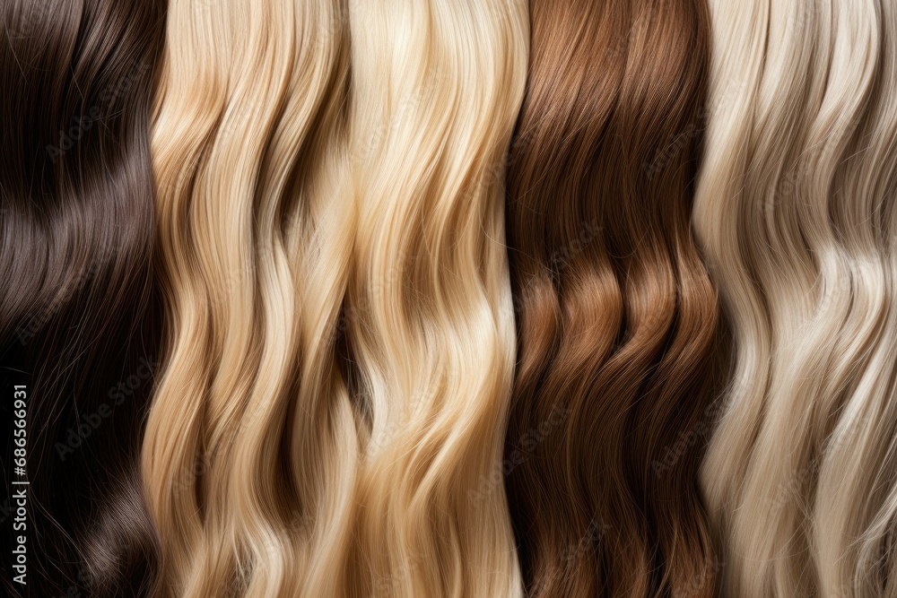 strands of natural, long hair in various natural colors. strands of natural, long hair in various natural colors.
