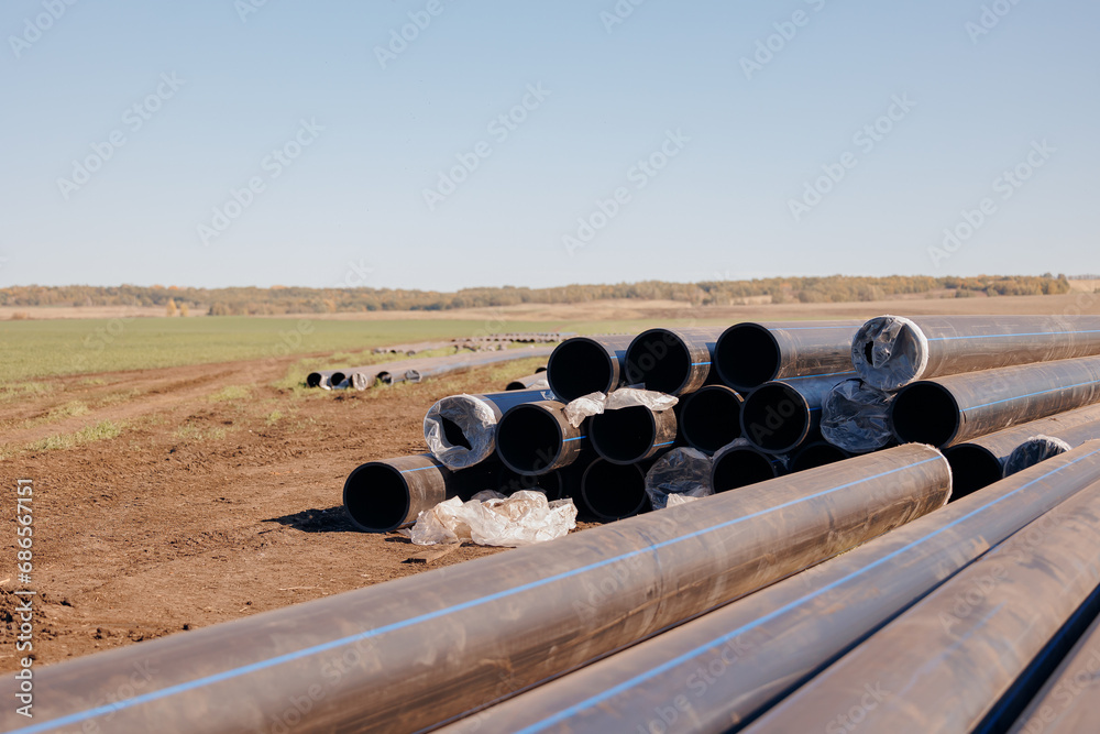 Installation process Pipeline tube water supply for crop irrigation in agriculture business industry