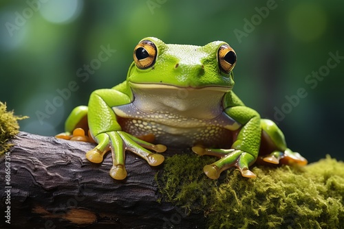 Close-up Australian green tree frog sitting on a branch