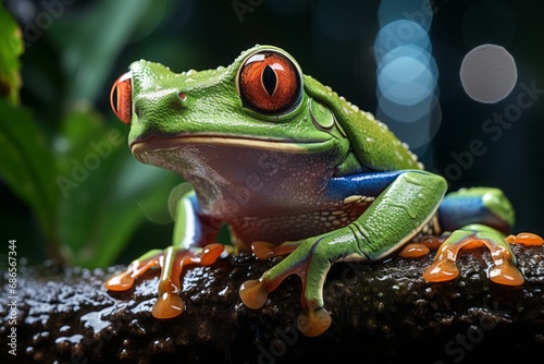 Close-up Australian green tree frog sitting on a branch © DK_2020