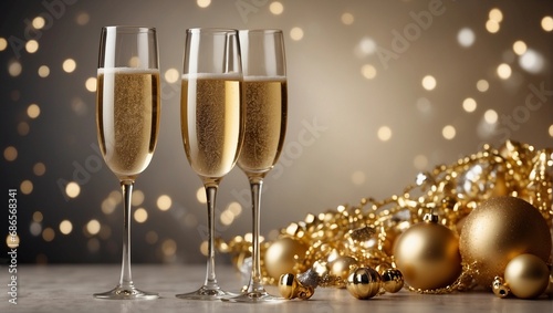 champagne glasses with christmas decorations