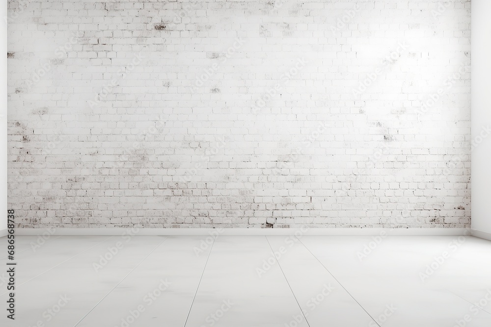 Fototapeta premium White brick wall and white wooden floor with copy space for add text