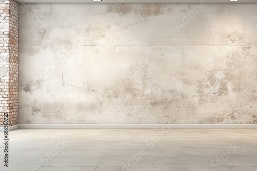 White brick wall and white wooden floor with copy space for add text © ttonaorh