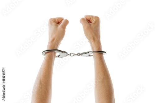 hands in handcuffs, freedom concept, on isolated white background
