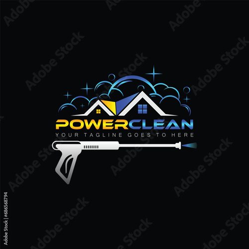 House Cleaning Service company badge, emblem. Vector illustration. Concept for patch, stamp or sticker. Vintage typography design with cleaning equipments