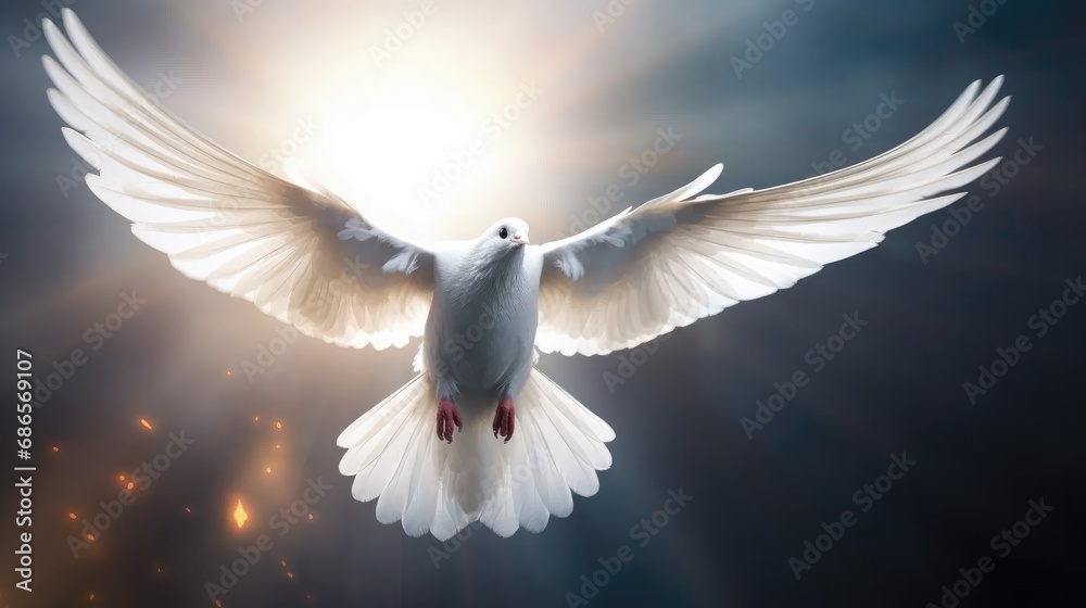Obraz premium essence of freedom with our stunning image of a white dove in graceful flight.