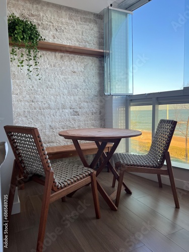 wooden table and chairs photo