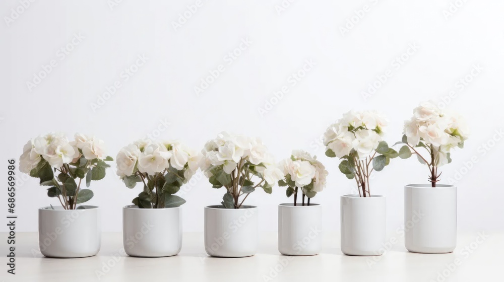 Botanical Elegance: Elevate your space with our exquisite flower pots, each artfully isolated against a pristine white background.