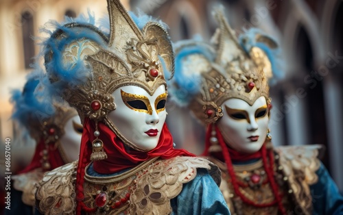 Intricate Venetian Masks Displaying Artisan Craft,close up