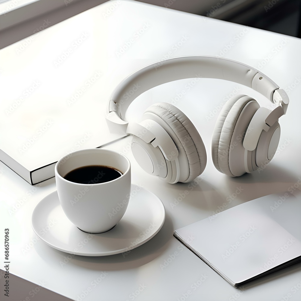 Minimalist style headphones in white on a light background: music, style, conciseness, minimalism, aesthetics, hobby, passion (Ai) Minimalist style headphones in white on a light background: music, style, conciseness, minimalism, aesthetics, hobby, passion (Ai)