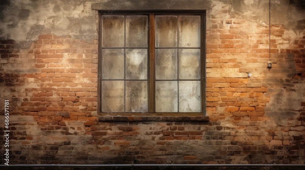 A single, weathered wood window embedded in a textured brick wall tells tales of bygone eras. A single, weathered wood window embedded in a textured brick wall tells tales of bygone eras.