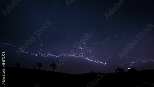 Beautiful shot of a long lightning bold in a dark purple sky