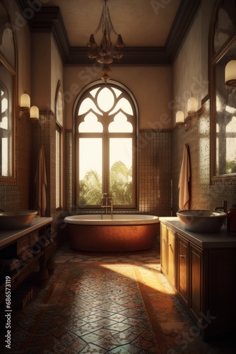 Arabic style interior of bathroom.