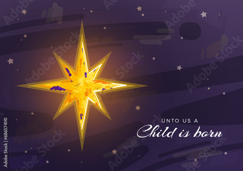 Nativity christmas star greeting card with hand paint style