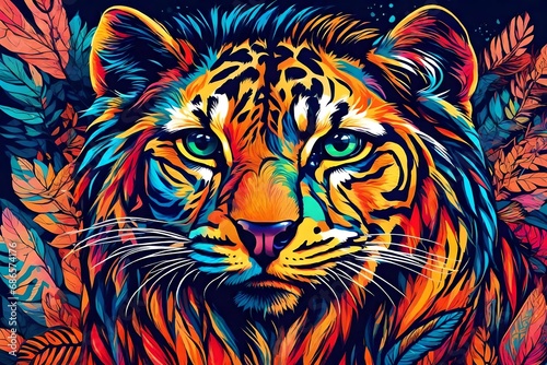 vibrant and bright and colorful animal portrait poster. al generated-