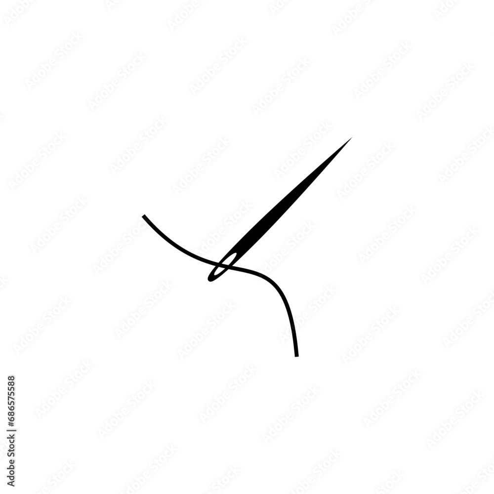 Thread Needle icon isolated on white background Tailor sign template, sewing instrument design