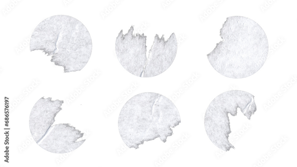 Set of duct torn paper tape circles in png format, isolated white