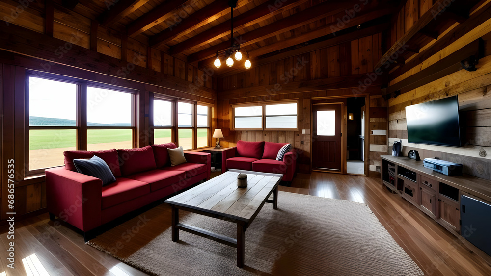 Naklejka premium Interior of a rustic wooden living room