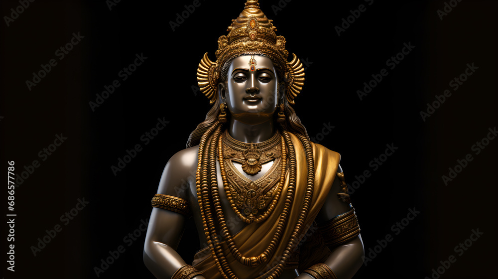 Indian Hindu religious brass statue. black background. Sculpture of goddess. Goddess idol. Religious festival - obrazy, fototapety, plakaty 