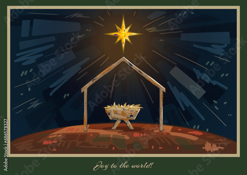 Nativity manger christmas night greeting card