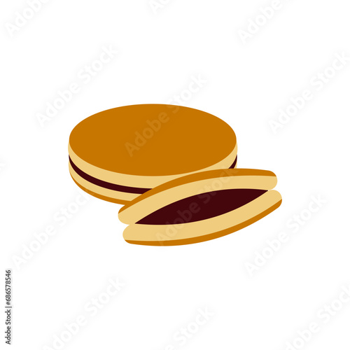 Dorayaki vector illustration. Japanese food. Small pancake with bean jam.