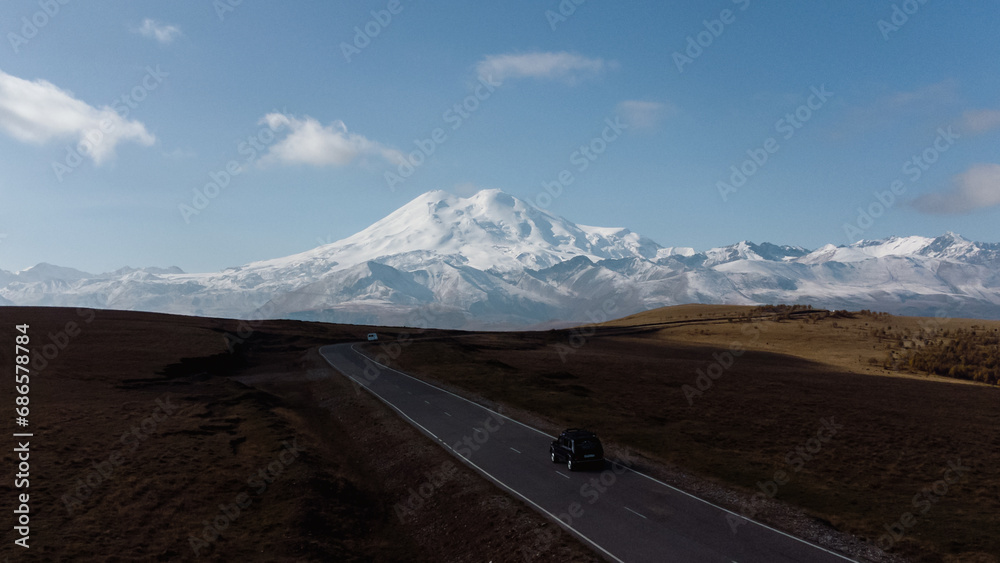 mountain road overlooking Elbrus to the Jila-Su valley