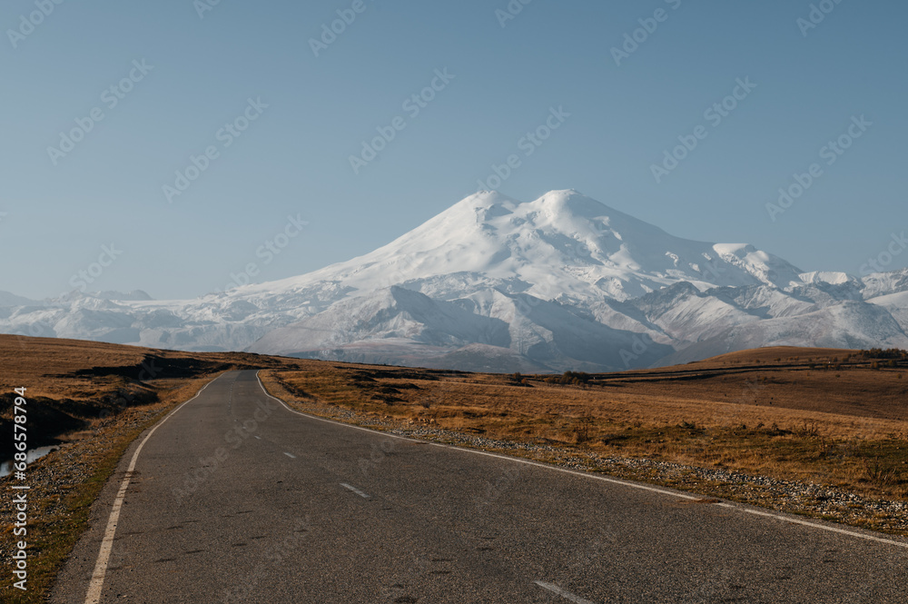 mountain road overlooking Elbrus to the Jila-Su valley mountain road overlooking Elbrus to the Jila-Su valley