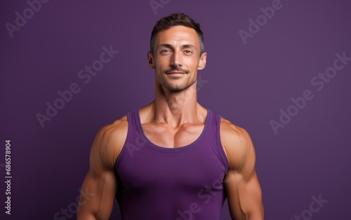 Charming Male Fitness Model in Purple Tank Top - Athletic Lifestyle Portrait