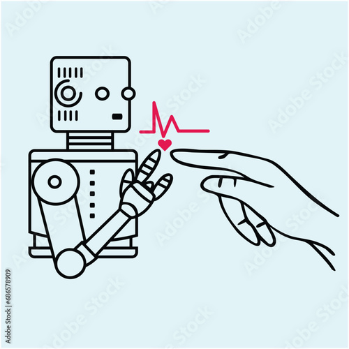 technology robot friend, love help caring concept art, minimal flat design, 