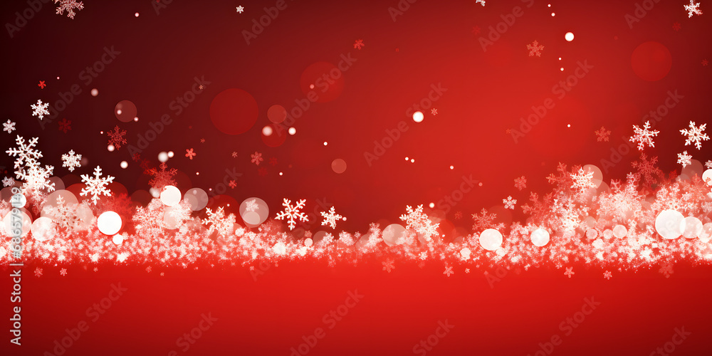 Schnee, Eiskristall, Schneefall zu Weihnachten im Winter vor rotem Hintergrund
