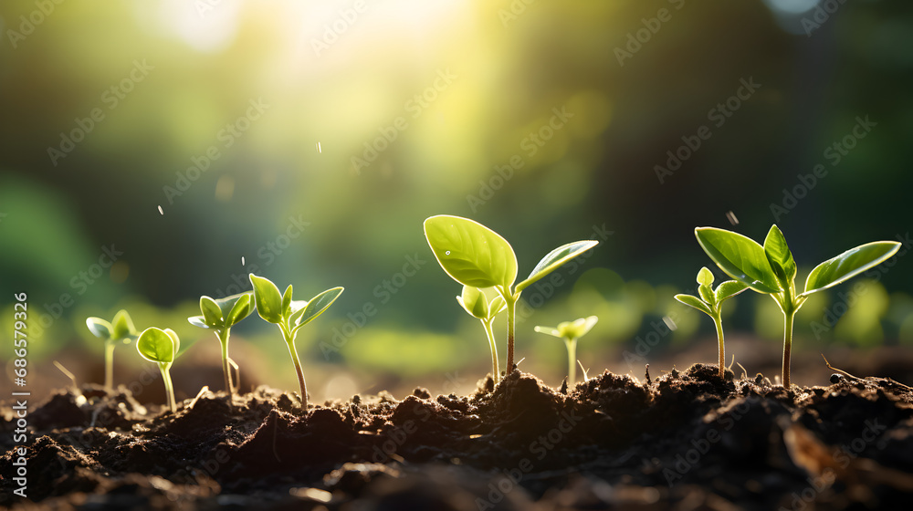 sprout growing in the soil. AI generated illustration of a lush green ...