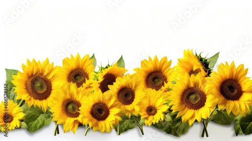 Sunlit Elegance  Elevate your designs with a radiant border of sunflowers isolated on a crisp white background.