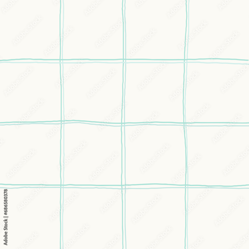Doodle Gingham Check Plaid Vector Pattern. Vertical and horizontal hand drawn crossing colored stripes. Chequered geometrical background. Cottagecore Homestead Farmhouse Print.