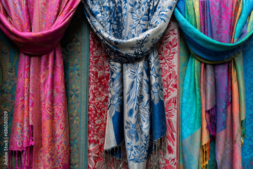 Colorful pashmina cashmere scarves photo