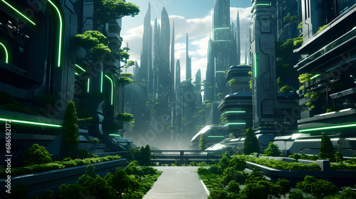 Green city of the future. Harmony of big city and nature.
