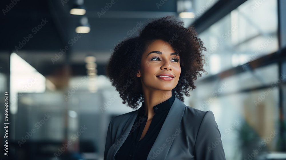 Portrait of black business woman in bright, modern office, generated with ai Portrait of black business woman in bright, modern office, generated with ai