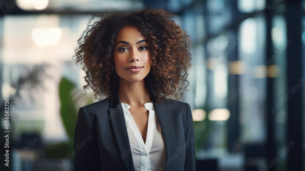 Portrait of black business woman in bright, modern office, generated with ai Portrait of black business woman in bright, modern office, generated with ai