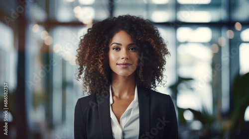Portrait of black business woman in bright, modern office, generated with ai