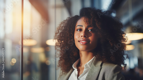 Portrait of black business woman in bright, modern office, generated with ai