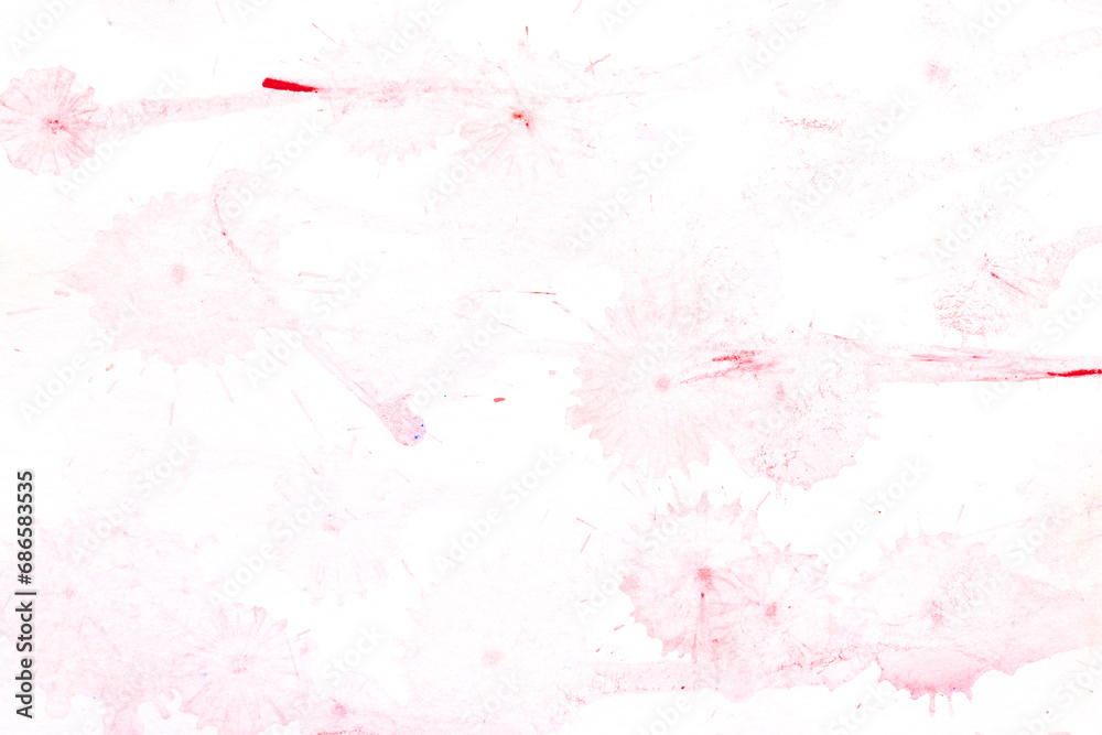 Multicolor abstract background, watercolor paint blots and stains on white paper, pink ink