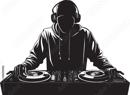 Spin Sensation Black DJ Man Vector Logo Brilliance Bassline Maestro Cool DJ Player in Vector Design