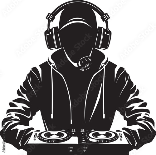 Vector Vibe DJ Player Man in Cool Black Sonic Swagger Black DJ Vector Logo Magic