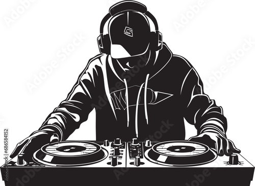 Sonic Swag Cool Black DJ Player Icon Rhythm Reverie DJ Player Vector in Black Brilliance
