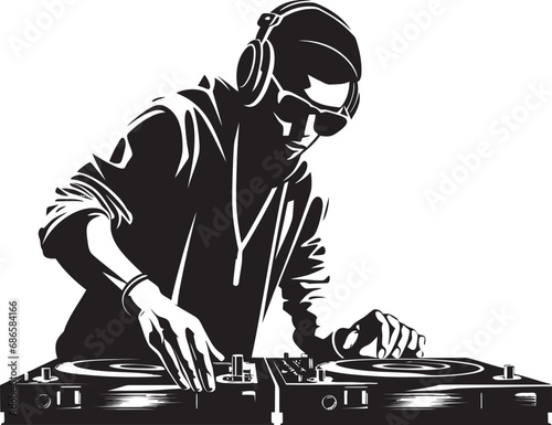 Vector Vortex Cool DJ Player Man in Black Beat Noir Black DJ Vector Logo Brilliance
