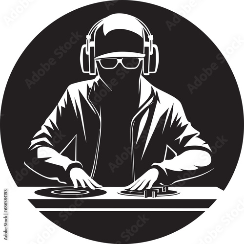 Sonic Swag Cool Black DJ Player Icon Rhythm Reverie DJ Player Vector in Black Brilliance