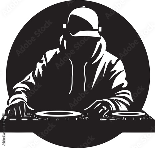 Bassline Brilliance Black DJ Player Icon Vector Sonic Shadows DJ Player in Cool Black Vector