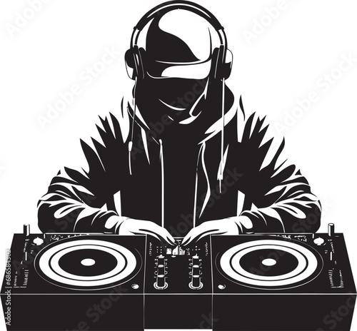 Nightclub Niche DJ Man in Black Vector Logo Sonic Swag Cool Black DJ Player Icon